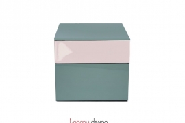 Square 2-tier light green/light pink lacquer box H11,3*13*13cm